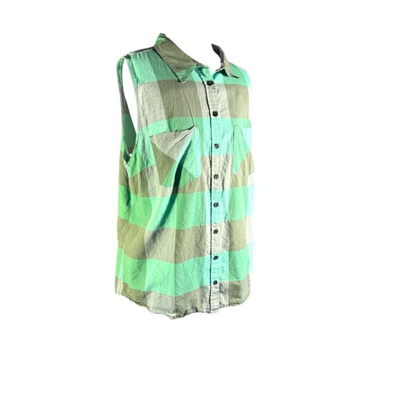 Patagonia Green Plaid Button Down Tank Women Size XL - Picture 2 of 9